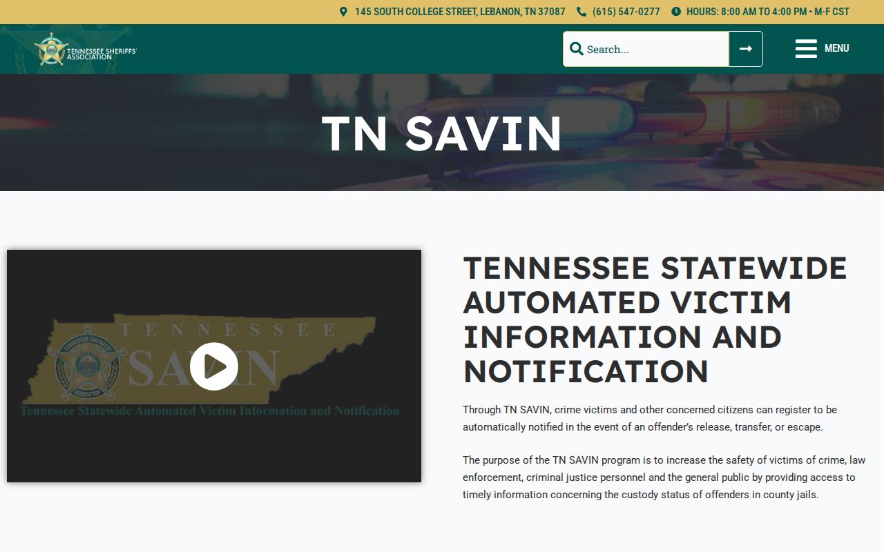 Tennessee SAVIN Jefferson County VINELink participation information