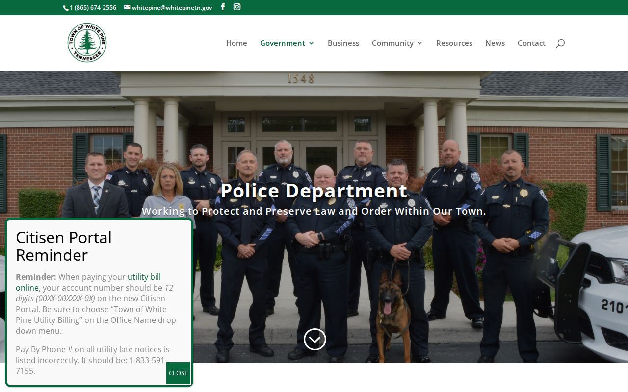 White Pine recent arrest police department contact page